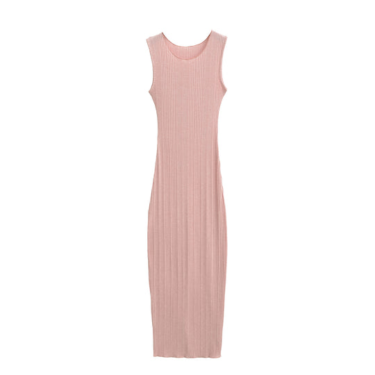 Damen Figurnahes ärmelloses Rippstrick-Maxikleid mit Rundhalsausschnitt Shop Nory