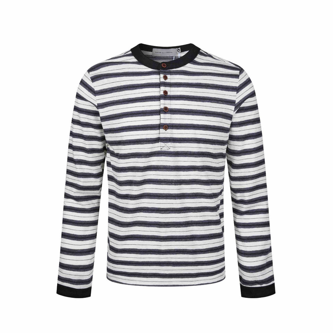 Herren Langarm-Henleyshirt mit gestreifter Struktur und Kontrastkragen Shop Nory
