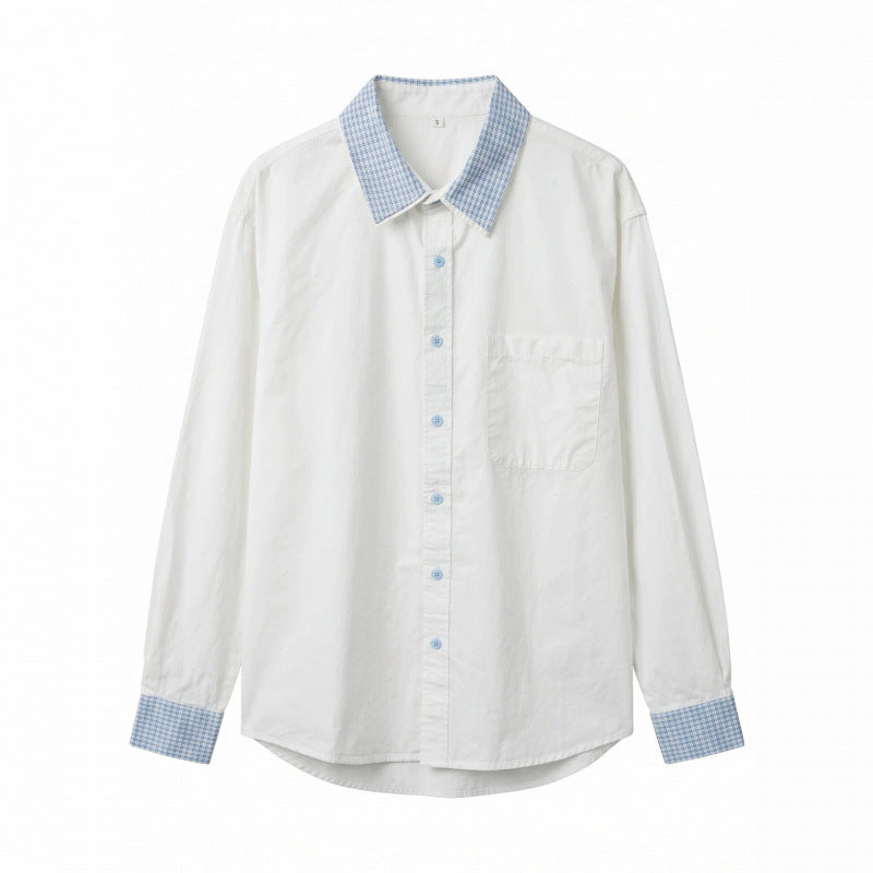 Unisex Oversize Baumwoll-Hemd mit kontrastiertem Vichykaro-Kragen und Manschetten Shop Nory