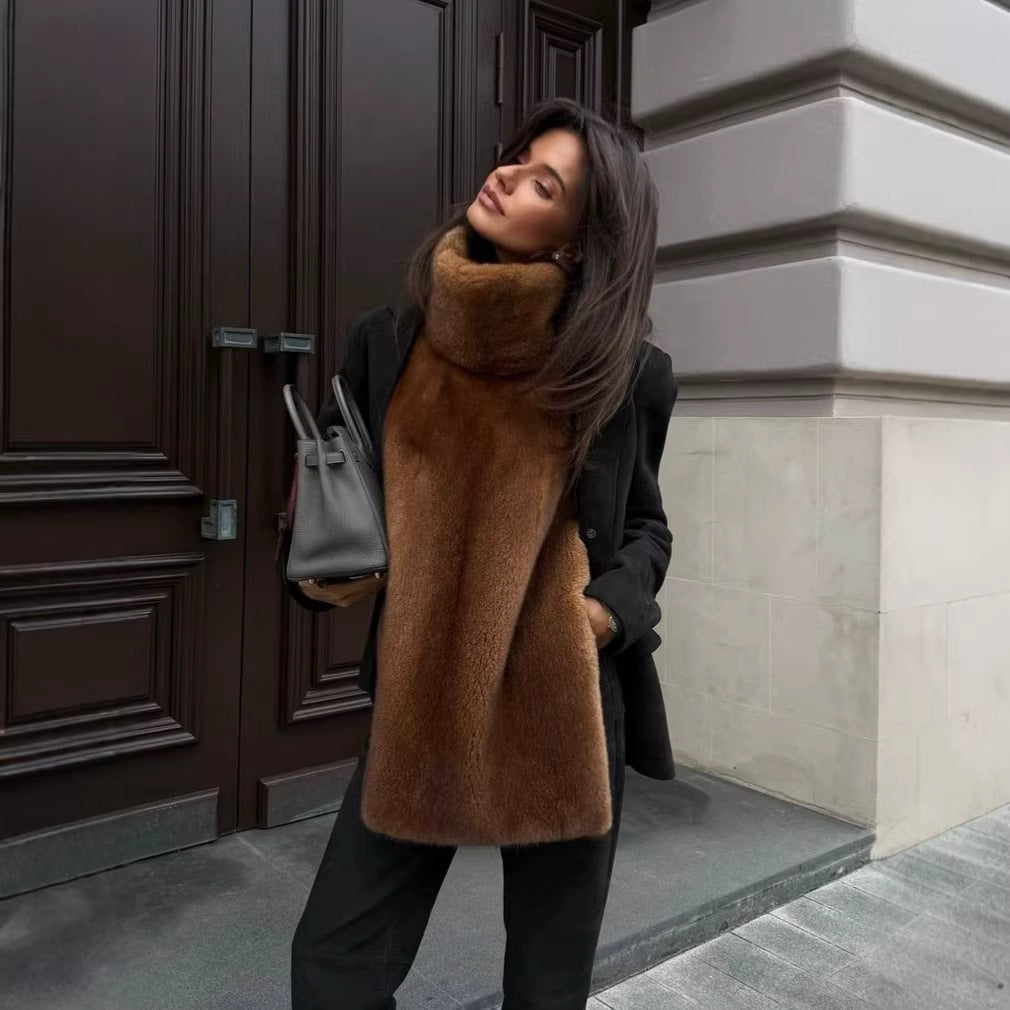 Damen lange luxuriöse Kunstpelz‑Stola mit hohem Kuschelkragen Shop Nory