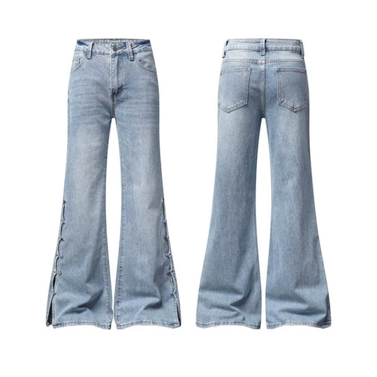 Damen High‑Waist Flared‑Jeans mit seitlicher Schnürung und weitem Schlag Shop Nory
