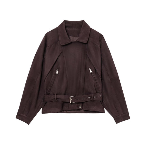 Damen Kurzjacke aus Veloursimitat mit Taillengürtel, kastigem Schnitt und Reißverschlusstaschen Shop Nory