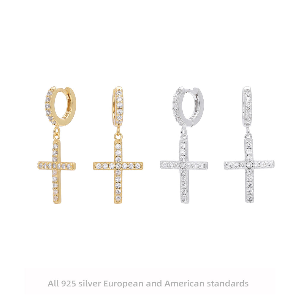 Damen Ohrringe mit Kreuzanhänger aus 925 Sterling Silber und Zirkonia Shop Nory