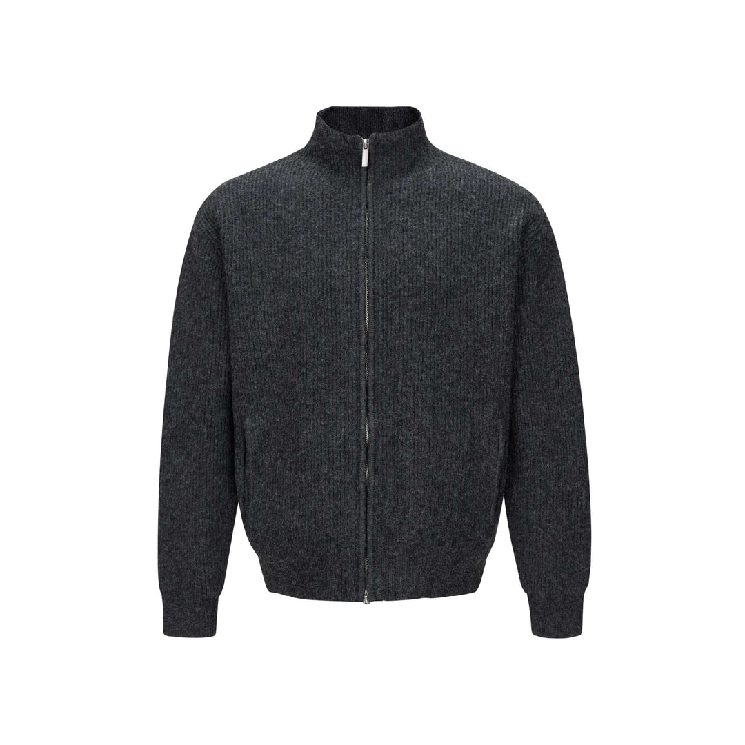 Unisex Kurzer gerippter Strickzipper mit hohem Stehkragen und schlankem Bund Shop Nory