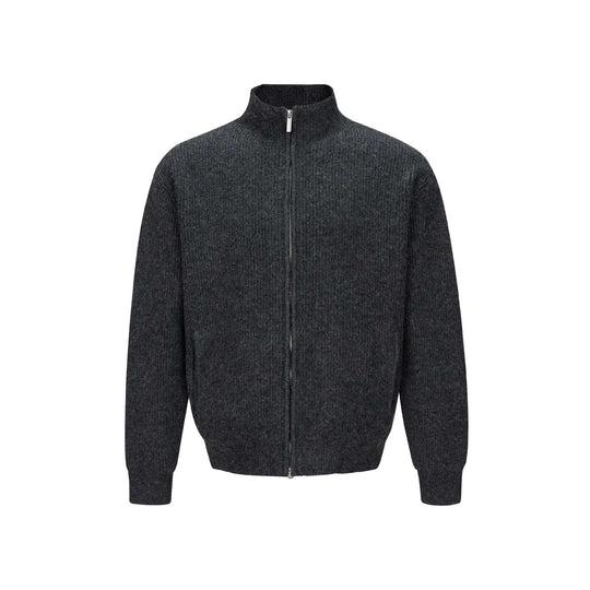 Unisex Kurzer gerippter Strickzipper mit hohem Stehkragen und schlankem Bund Shop Nory