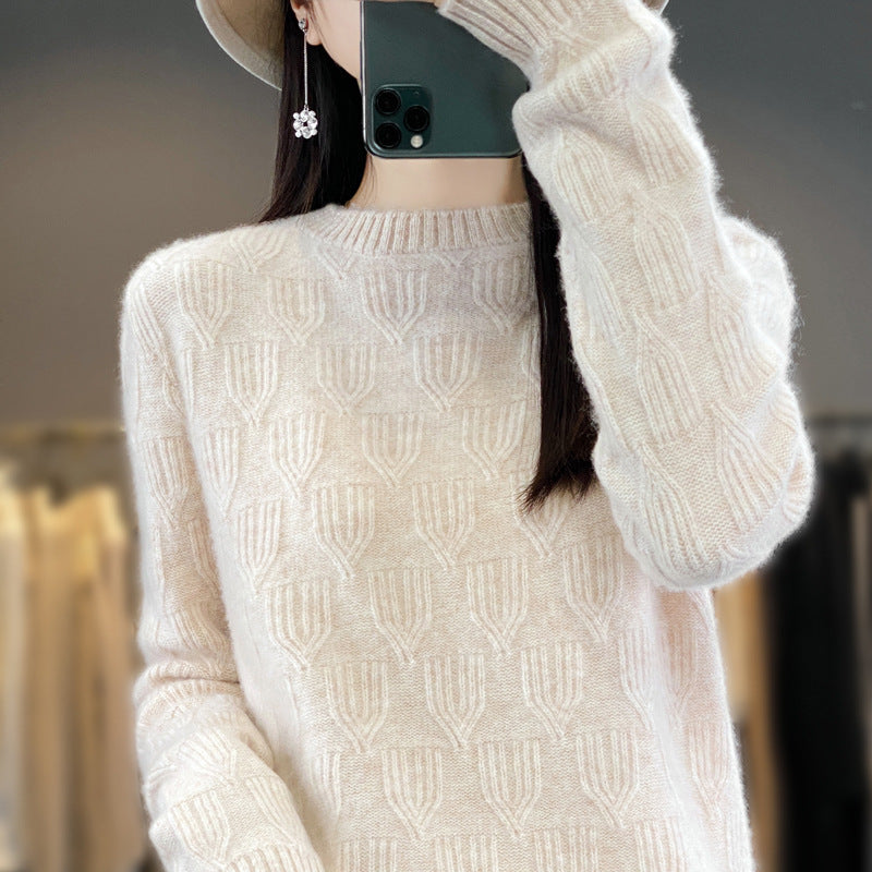 Damen Weicher Mohair‑Look Rundhalspullover mit erhabener Tulpenstruktur Shop Nory