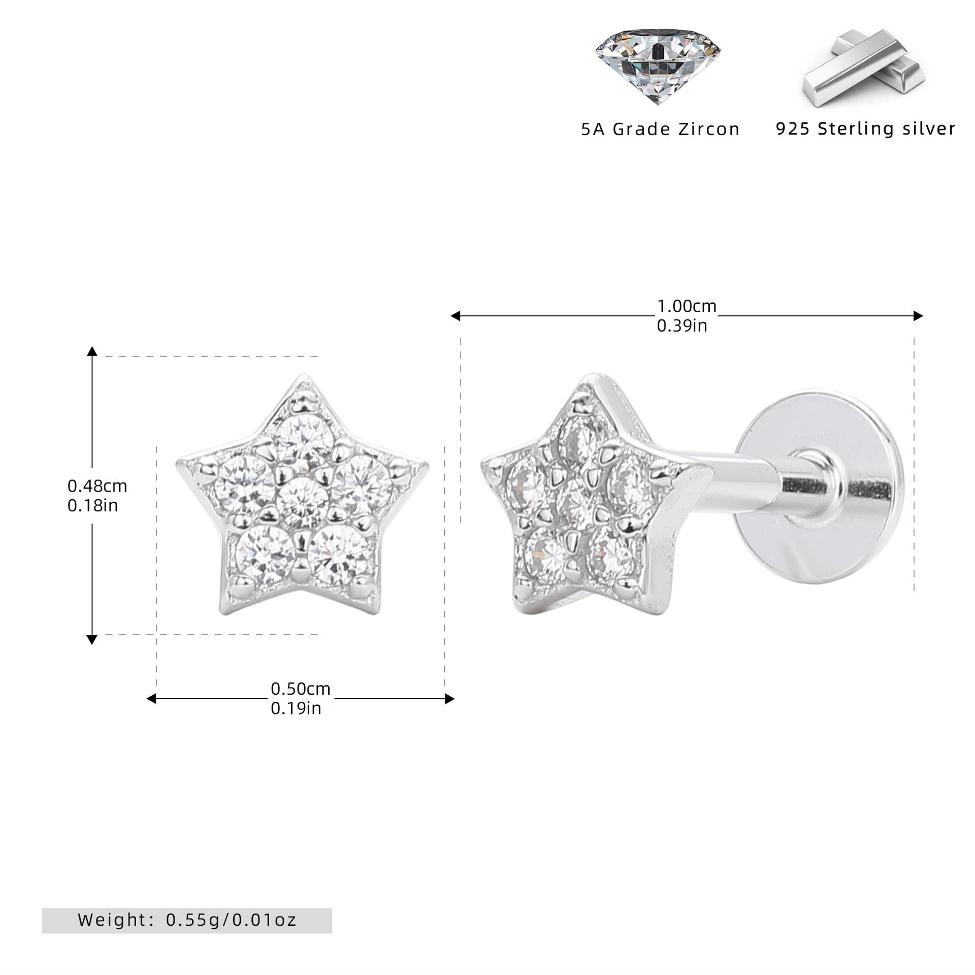 Damen Ohrstecker im funkelnden Sternedesign aus hochwertigem 925 Sterling Silber Shop Nory