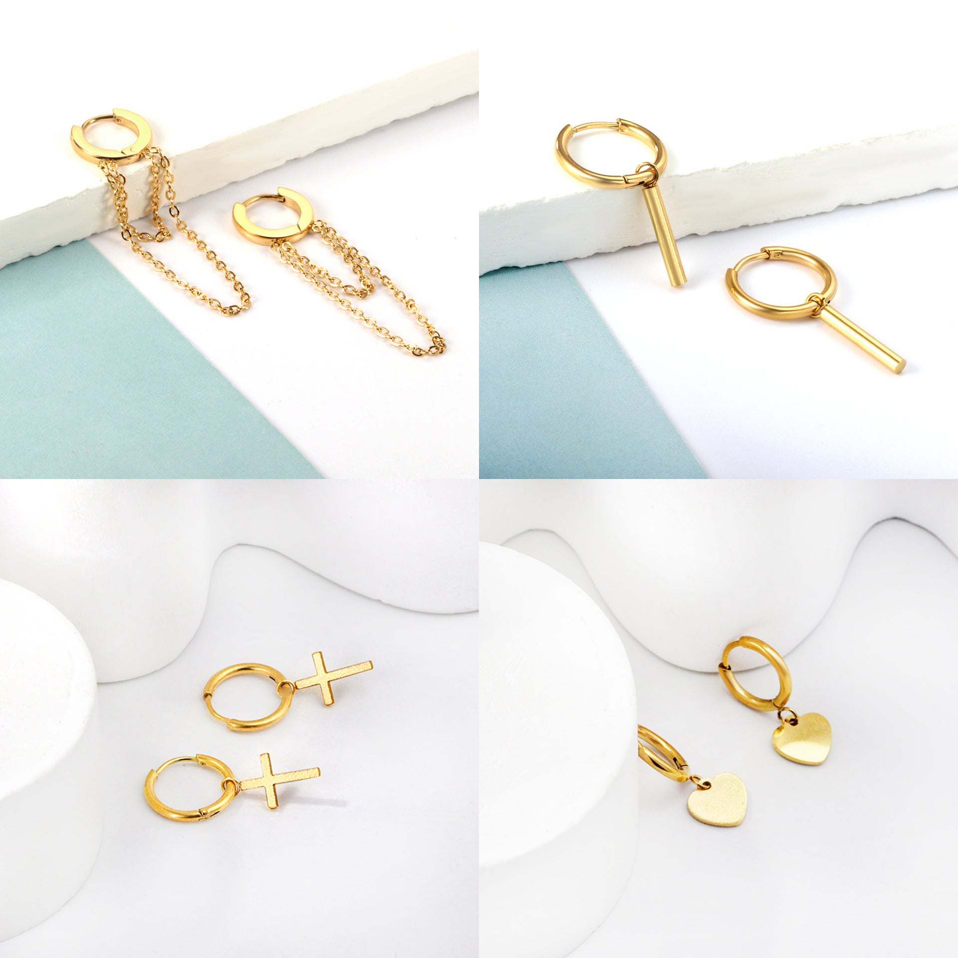 Damen Hängende Ohrstecker aus goldplattiertem Edelstahl mit elegantem Stabdesign Shop Nory