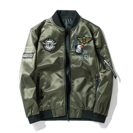 Herren Modische Bomberjacke mit Kunstleder und Stickereien Shop Nory