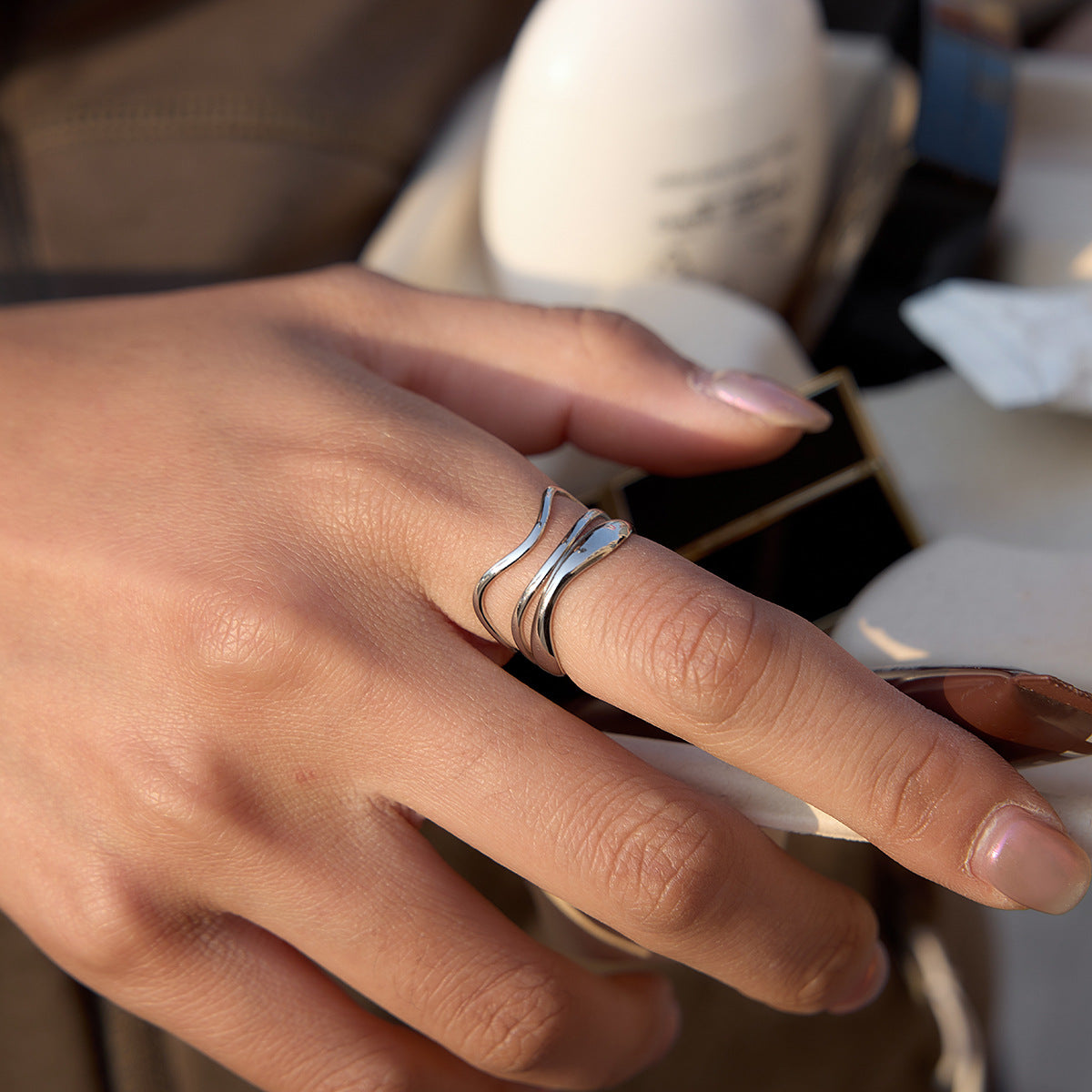 Damen Offenes Design-Ring aus hypoallergenem Edelstahl Shop Nory