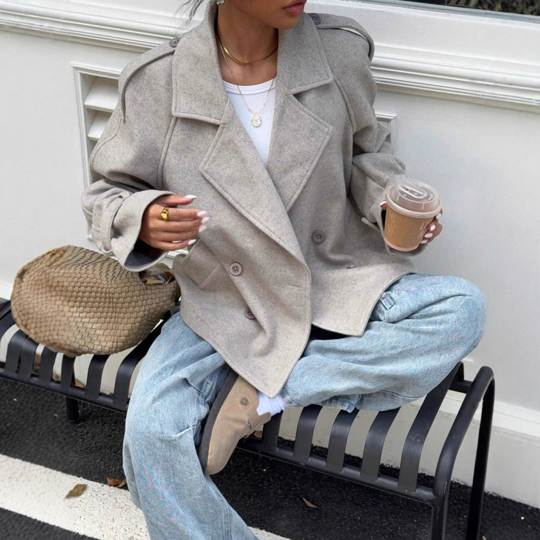 Damen Elegantes Oversized Wolljacke