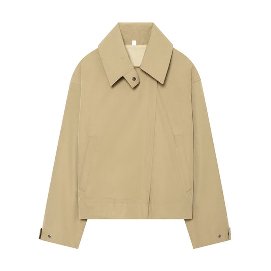Damen Cropped Übergangsjacke mit weitem Kentkragen und verdeckter Knopfleiste Shop Nory
