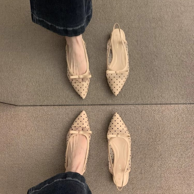 Damen Spitz zulaufende Slingback-Ballerinas mit gepunktetem Mesh und Zierschleife Shop Nory