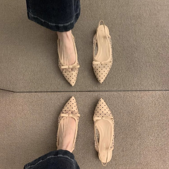 Damen Spitz zulaufende Slingback-Ballerinas mit gepunktetem Mesh und Zierschleife Shop Nory