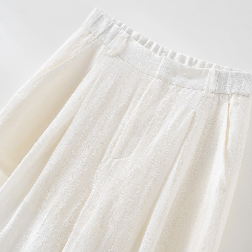 Damen Leichte High‑Waist Leinenmix Palazzohose mit weitem Bein, Bundfalten und elastischem Rückenteil Shop Nory