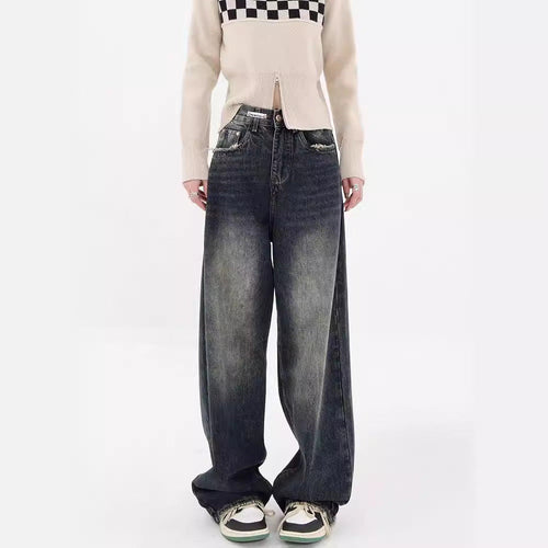 Damen Weite Baggy-Jeans mit authentischem Used-Look