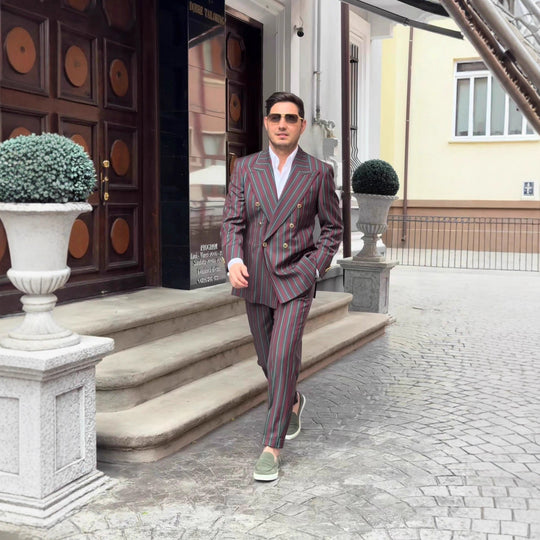 Herren elegante Anzug mit doppelter Knopfreihe und modischen Streifen Shopnory