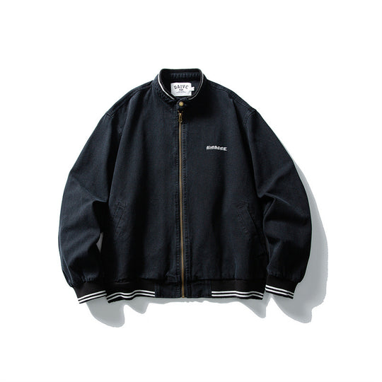 Unisex Kastig geschnittene Baumwoll-Canvas Bomberjacke mit Stehkragen und geripptem Saum Shop Nory