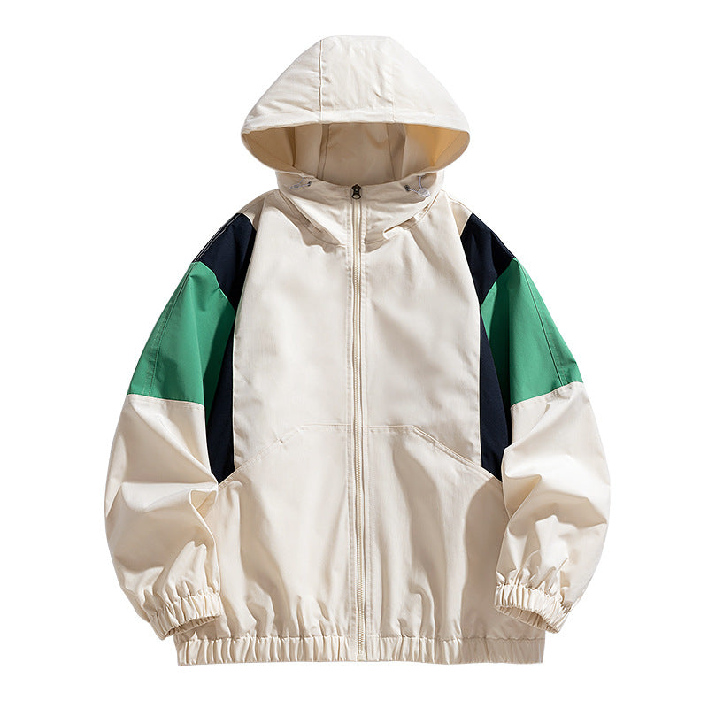 Herren Colorblock Windbreaker Kapuzenjacke mit Reißverschluss und elastischem Saum Shop Nory