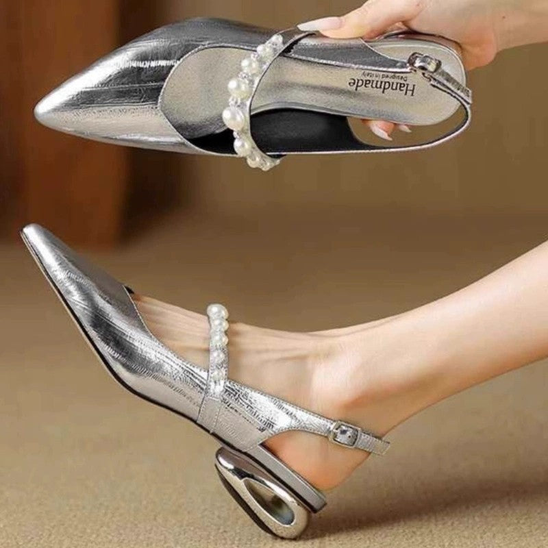 Damen spitze Slingback‑Mules mit Perlenriemen und skulpturalem Absatz Shop Nory