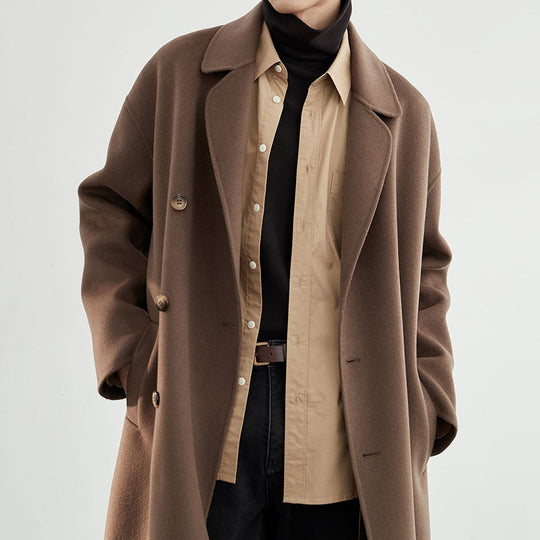 Herren Oversized Wollmantel mit Doppelreiher und Reverskragen Shop Nory