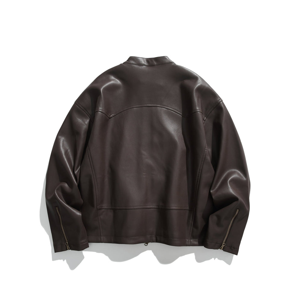 Herren Lederoptik-Bomberjacke mit Stehkragen, schrägen Reißverschlusstaschen und minimalistischer Nahtführung Shop Nory
