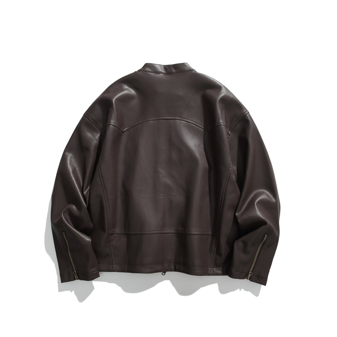 Herren Lederoptik-Bomberjacke mit Stehkragen, schrägen Reißverschlusstaschen und minimalistischer Nahtführung Shop Nory
