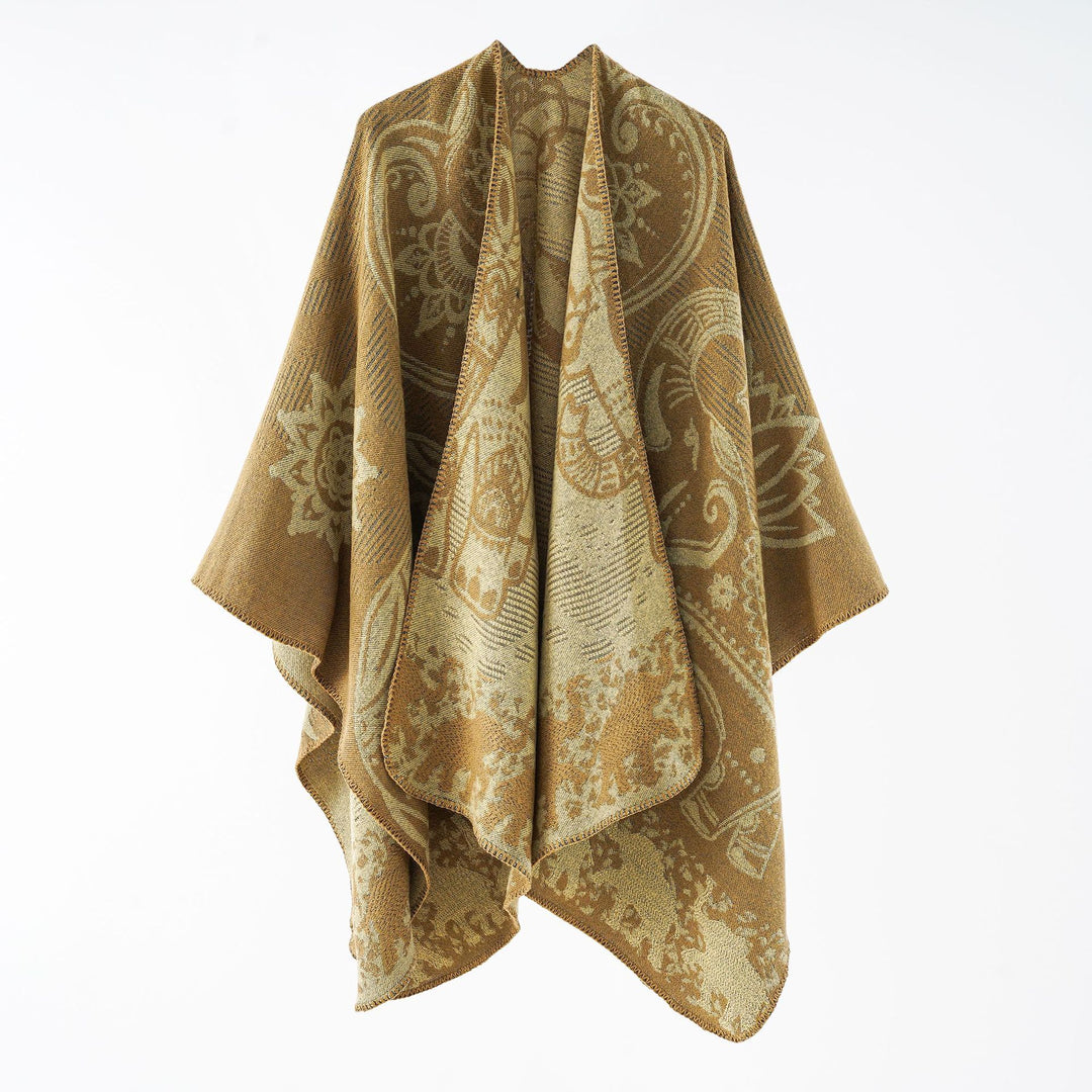 Damen Jacquard-Überwurfponcho mit doppelseitiger Webstruktur und Zierstichkante Shop Nory