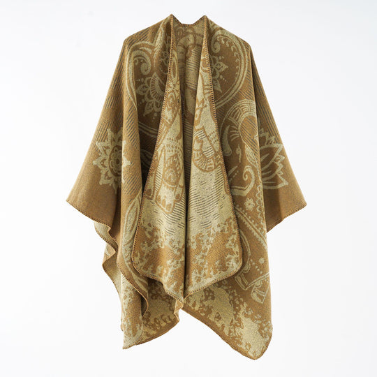 Damen Jacquard-Überwurfponcho mit doppelseitiger Webstruktur und Zierstichkante Shop Nory