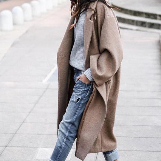 Damen nan langer Oversize Wollmix-Kimonomantel mit offener Vorderseite und tiefen Eingrifftaschen Shop Nory