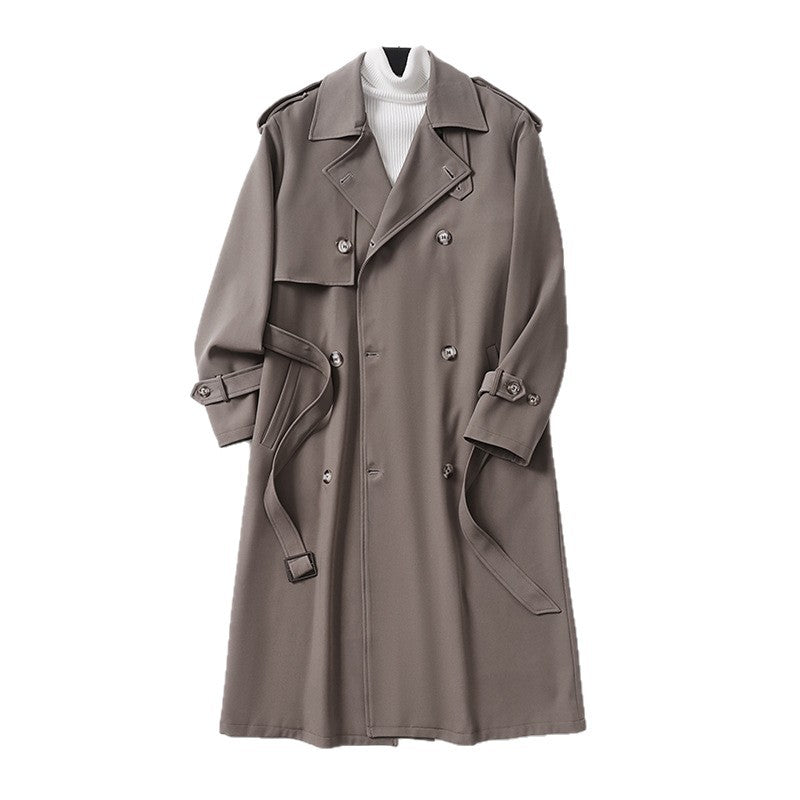 Herren Zeitloser Doppelreihiger Trenchcoat mit Taillengürtel, Schulterklappen und Manschettenriemen Shop Nory