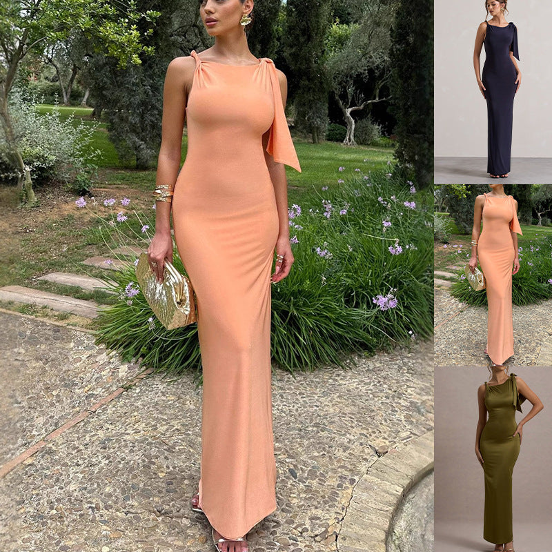 Damen Maxikleid mit asymmetrischem Trägerdesign und elegantem Silhouette