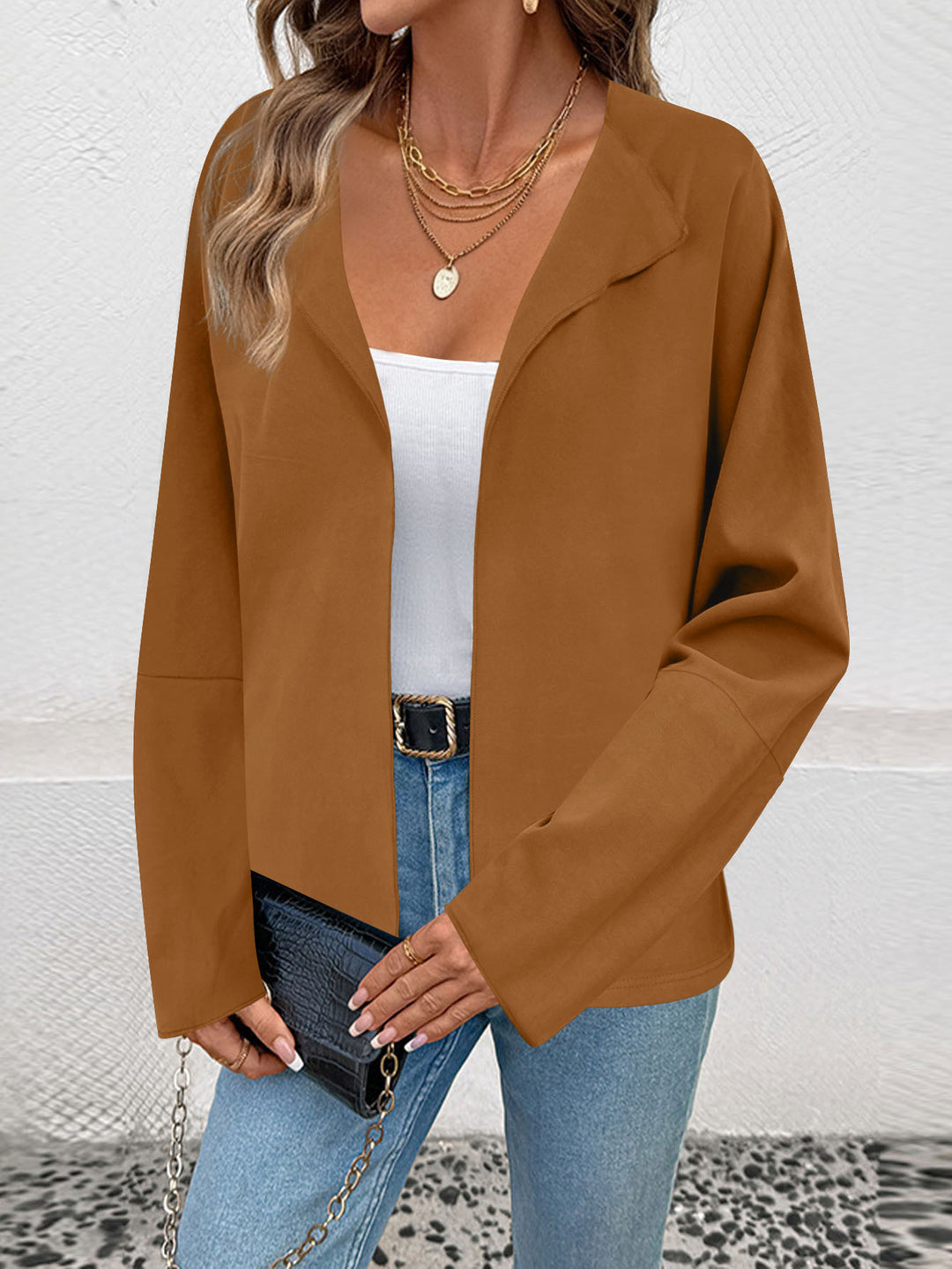 Damen Leichter Oversize-Mantelblazer mit offenem Schnitt und weiten Ärmeln Shop Nory