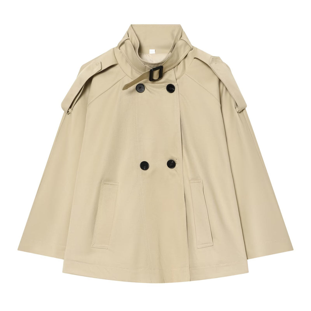 Damen Kurze Trench‑Capejacke mit Stehkragen und doppelreihiger Knopfleiste Shop Nory