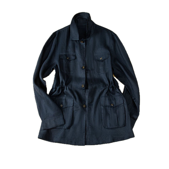 Damen Utility-Jacke aus Leinenmix mit Tunnelzug, Pattentaschen und Hemdkragen Shop Nory