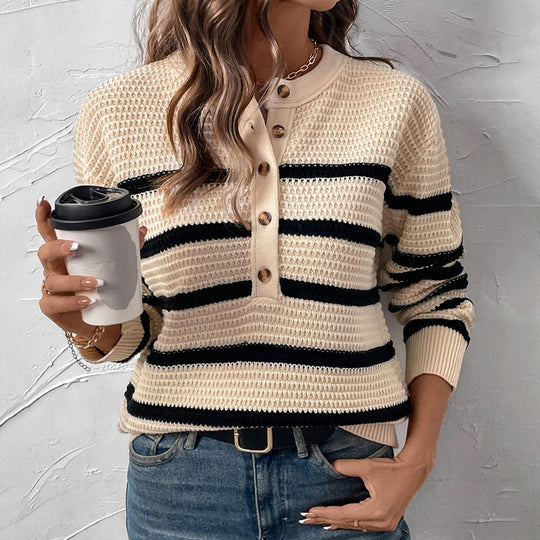 Damen Lässiger Strickpullover mit Knopfleiste Shop Nory