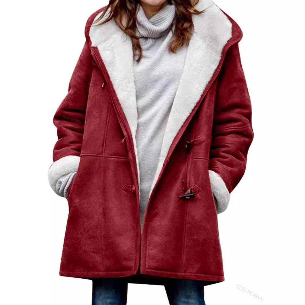 Damen Teddygefütterter Dufflecoat mit Kapuze, Kunstfell-Innenfutter und Knebelverschlüssen Shop Nory