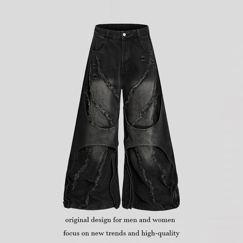 Damen weite Destroyed-Denim Culotte mit Lagenoptik und Fransenapplikation Shop Nory