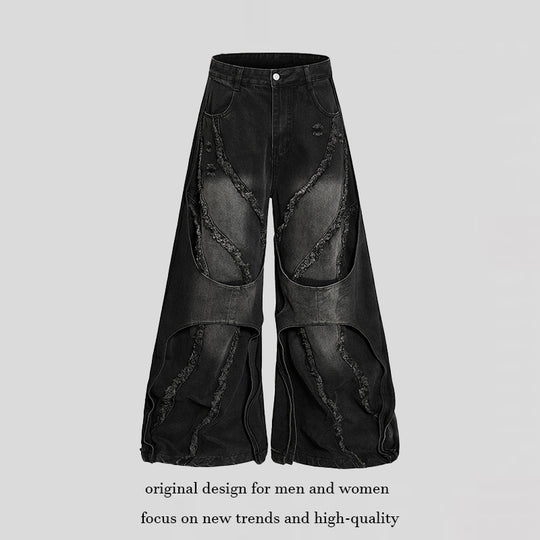 Damen weite Destroyed-Denim Culotte mit Lagenoptik und Fransenapplikation Shop Nory