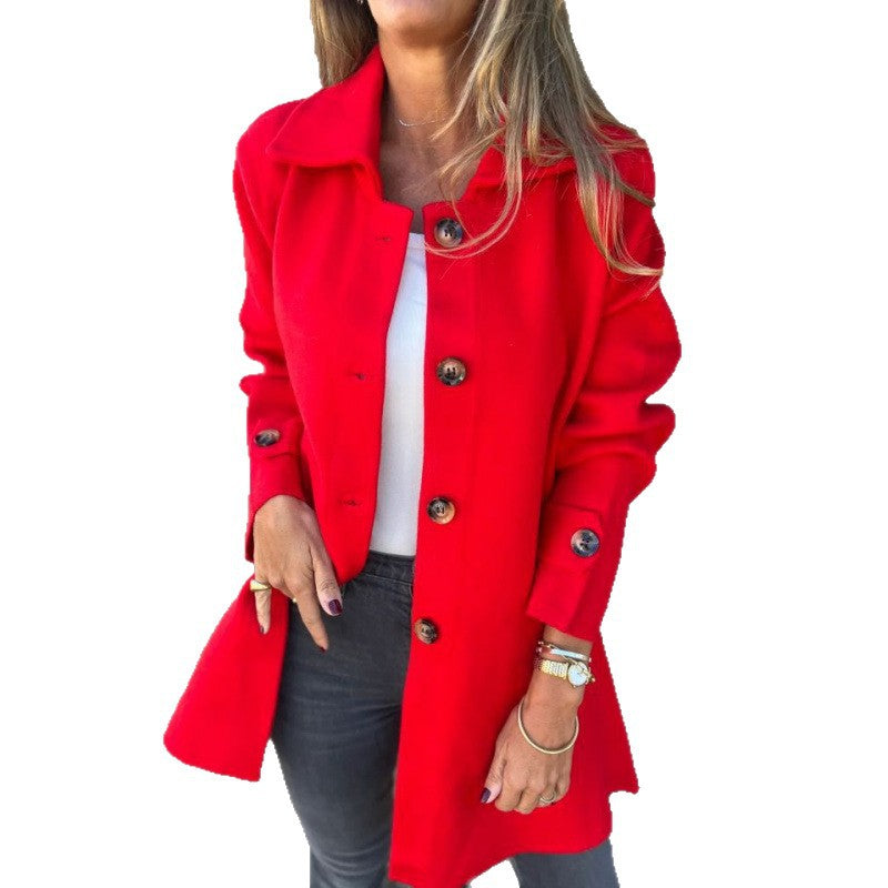 Damen leichter ausgestellter Strickmantel mit Knopfleiste und Stehkragen Shop Nory