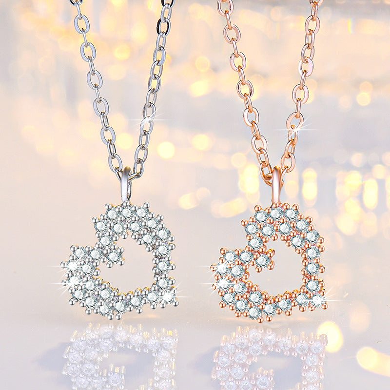 Damen Halskette mit funkelndem Herzanhänger und Zirkonia-Besatz Shop Nory