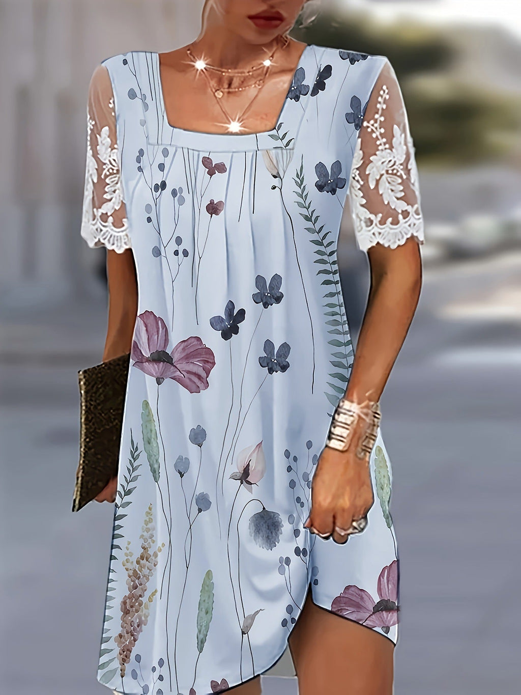 Damen Blumenmuster Shift Kleid