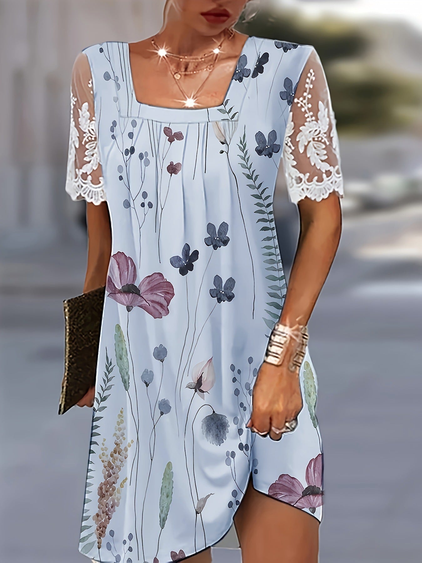 Damen Blumenmuster Shift Kleid