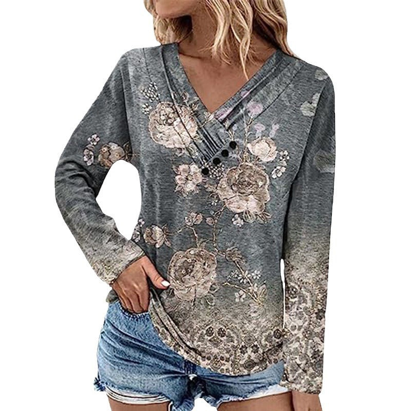 Damen Gerippter V-Ausschnitt Pullover mit Farbverlauf, Zierknöpfen und legerer Passform Shop Nory