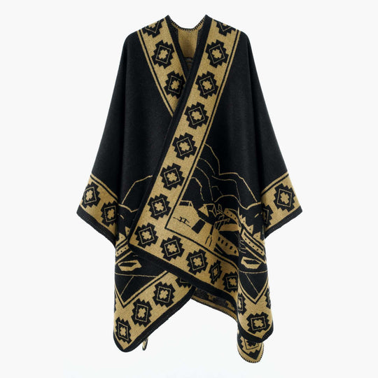 Damen Überwurf-Cape aus Jacquardstrick mit grafischem Ornamentmuster Shop Nory