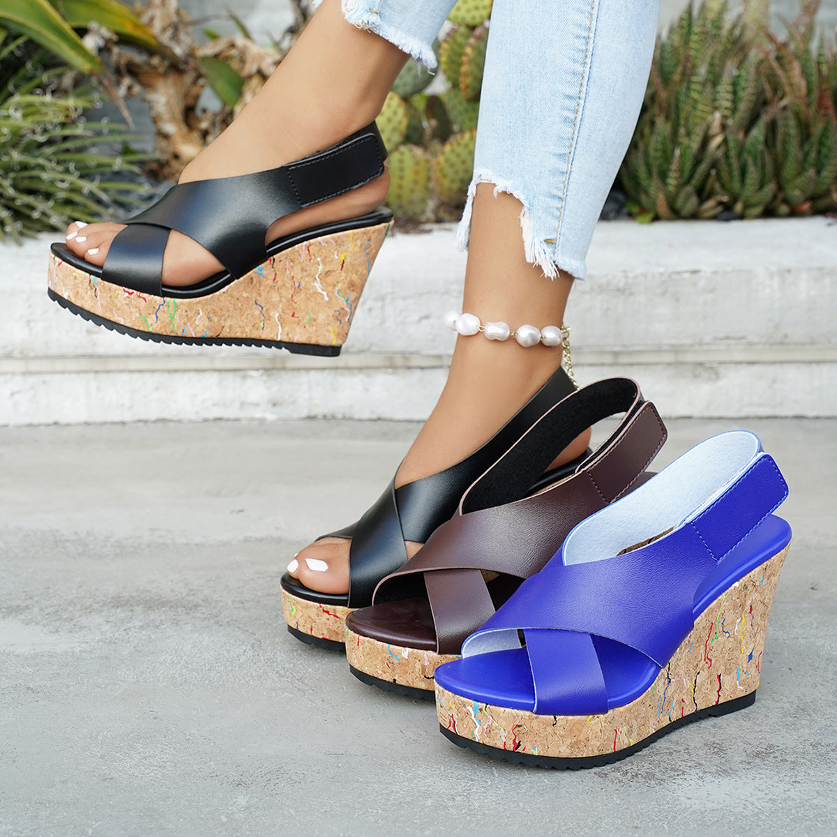 Damen Wedge-Sandalen mit komfortabler Korksohle und modischem Design