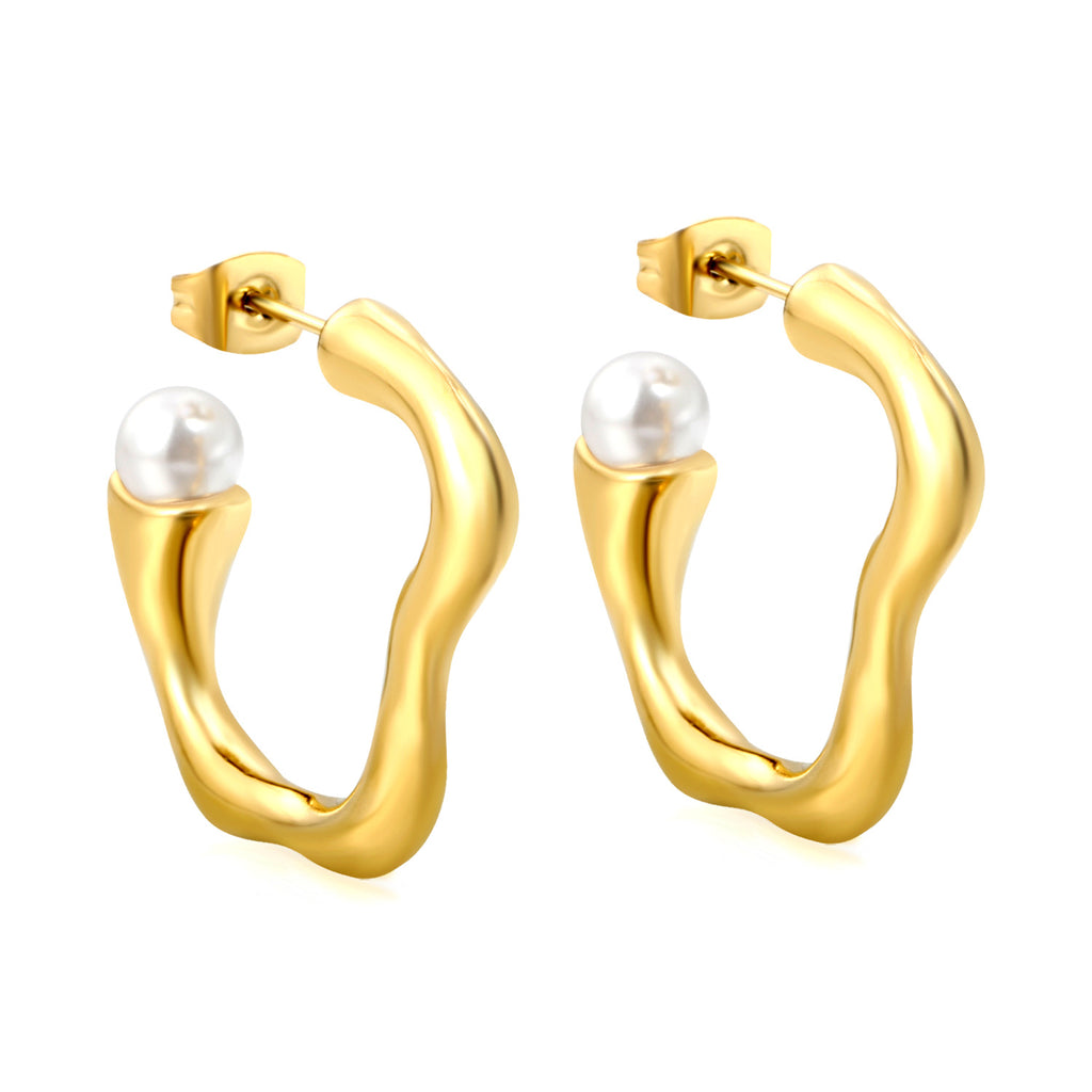 Damen Hängende Ohrstecker mit geschwungenem Design und Perlen Shop Nory