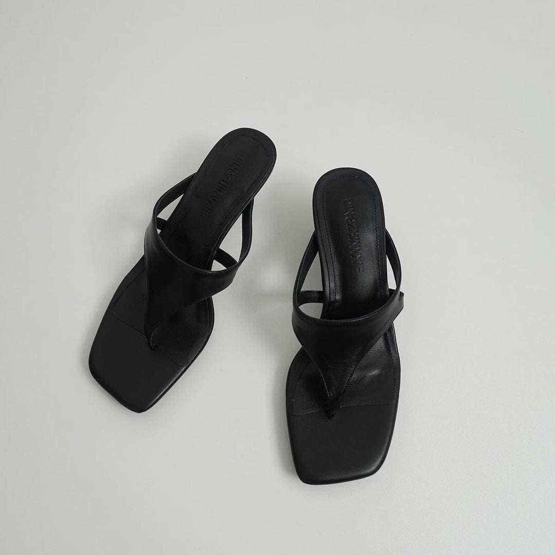 Damen elegante Zehentrenner-Pantoletten aus hochwertigem Wildleder mit bequemer Sohle