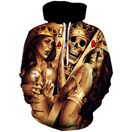 Herren Kapuzenpullover mit allover Totenkopf- und Spielkarten-Grafik Shop Nory