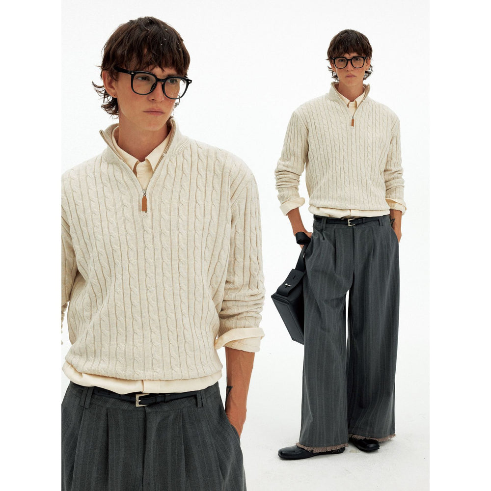 Herren Klassischer Grobstrickpullover mit Zippkragen Shop Nory